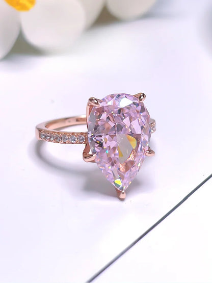 Fashionable, niche, high-end,versatile 925 sterling silver droplet pink diamond ring inlaid with high carbon diamond temperament