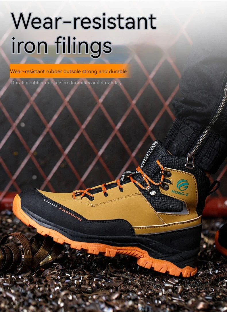 Men's Safety Shoes Steel Toe Anti Smash Safety Boots Puncture Proof Construction Wear-Resistant Work Boots
