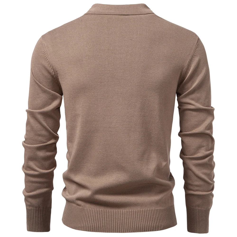 Zip Placket Polo Shirt Men Premium Solid Color Slim Fit Long Sleeve Textured Fabric Business Casual Autumn Winter