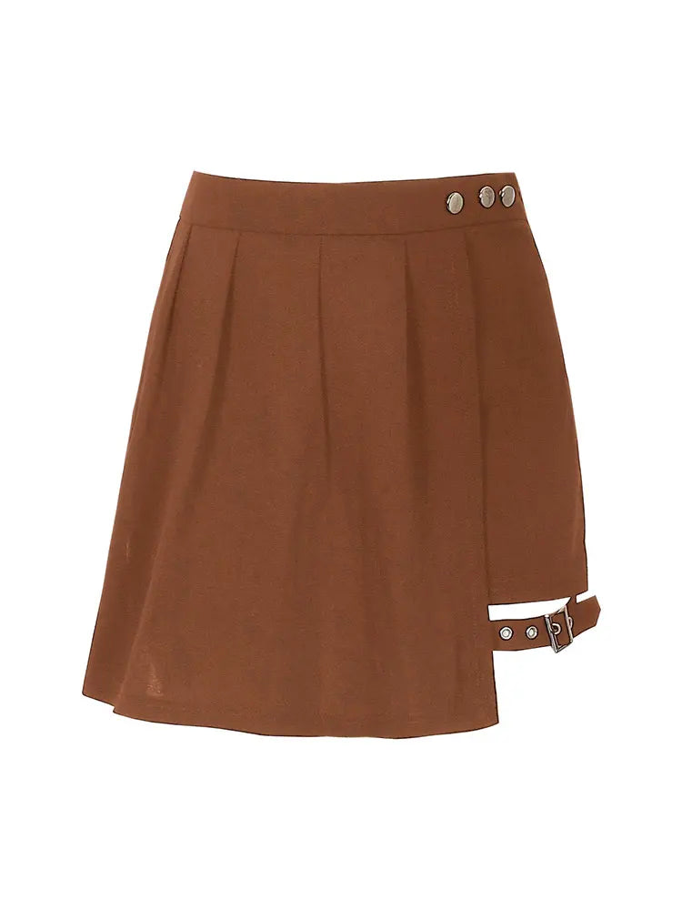 New Plus Size Metal Button Irregular Skirt Pants Sexy Thigh Strap Solid Mini Culottes Fashion Versatile Women's Clothing Bottoms