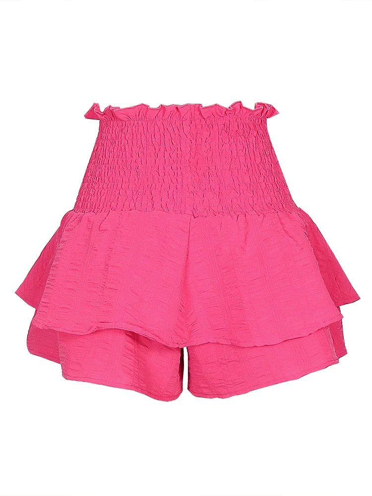 Women Solid Color High Waist Elastic Waistband Loose Swing Skirt Summer Casual A Line Flowy Skirt Female Daily Streetwear