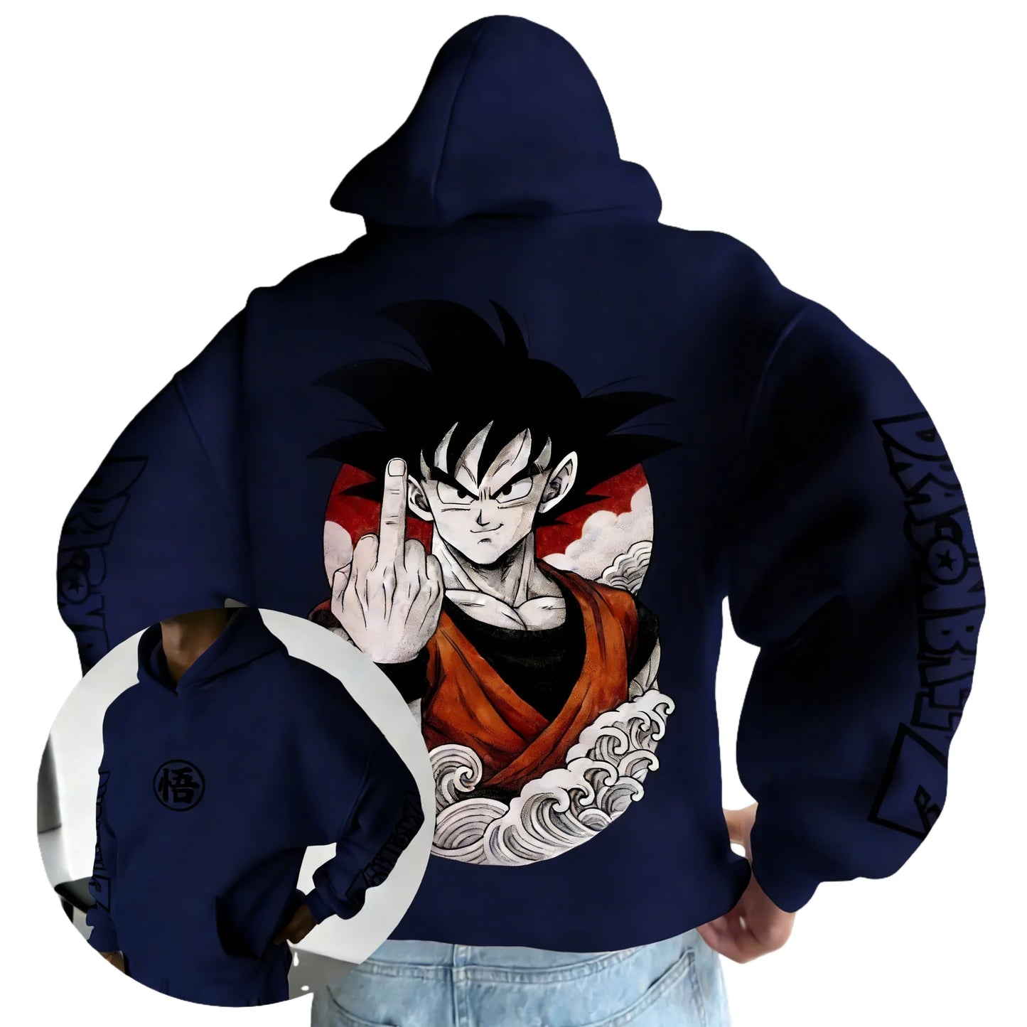 Retro Anime Hoodie, Japanese Style Goku Print Men's Pure Cotton Hoodie, Casual Loose Sports Daily Version