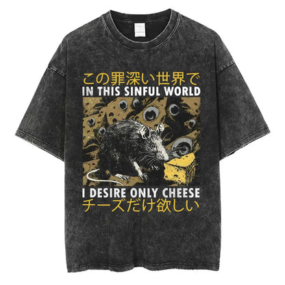 I Do Not Think Therefore I Do Not Am T-shirt Funny Japanese Style Opossum Vintage Washed T Shirt Unisex Fashion Humor T-shirts