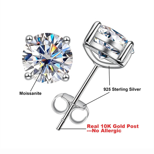 10k Gold 4/3/2/1.6/1/0.6ct Moissanite Stud Earrings For Women Real 10K Gold Post Anti-allergy Men Earrings Jewelry