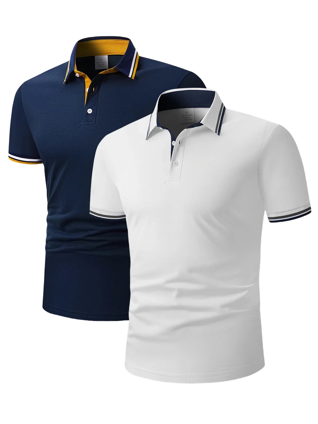2pcs Men's Short-Sleeve Shirts with Contrast Collars - Lightweight Polyester, Pastel Blue & Pink, Turn- Collar, Button Closure,