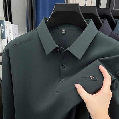 Original Design Men's Polo Shirt Lapel Long Sleeve T-Shirt Autumn New Letter Print Wrinkle-Free Fashion Business Casual Menswear