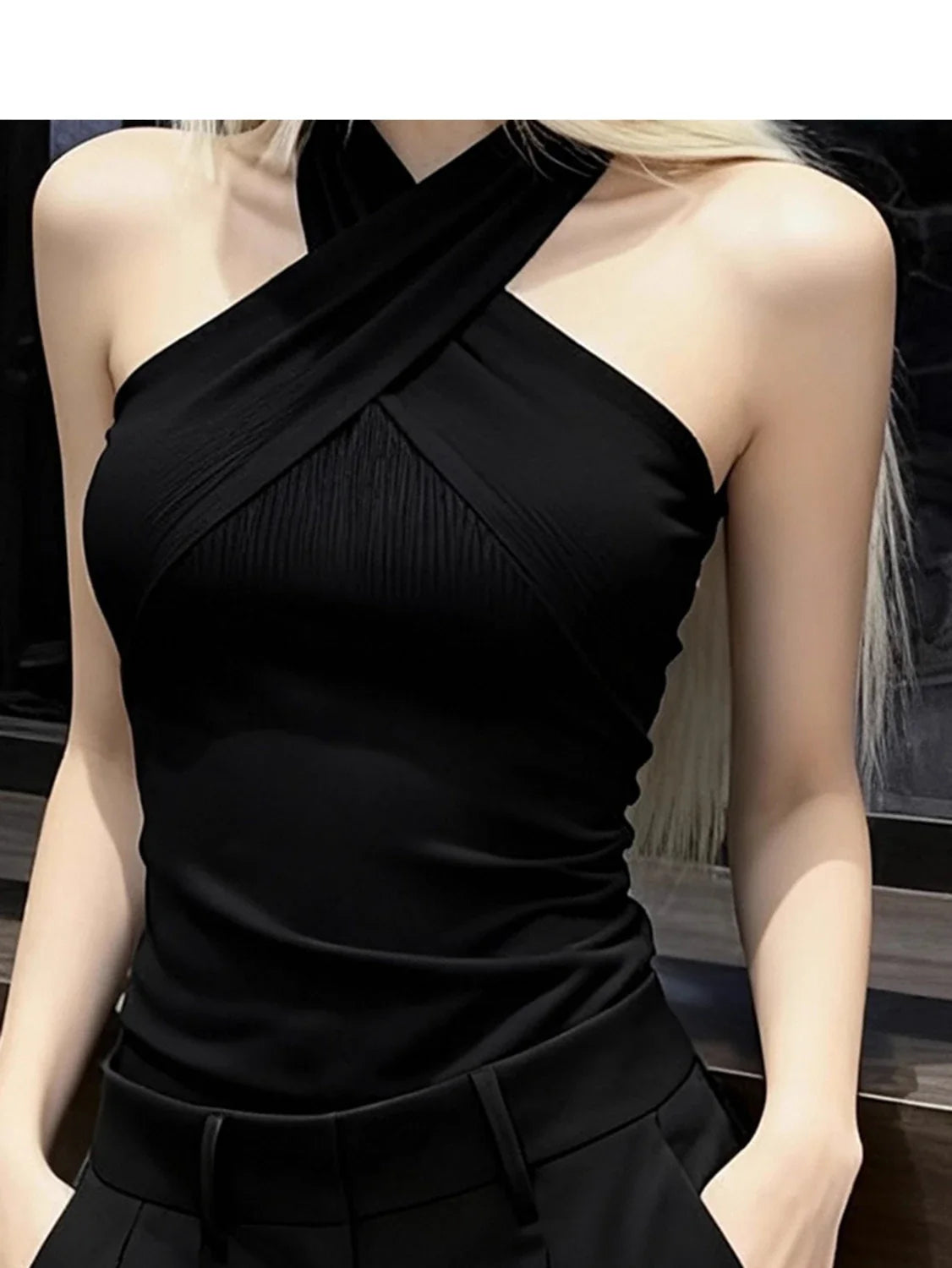 Solid Cross  Tank Top Women Sleeveless Chic 2000s Clothes Y2k Summer Tops New 2026 Korean Fashion Gothic Tanks Tshirt
