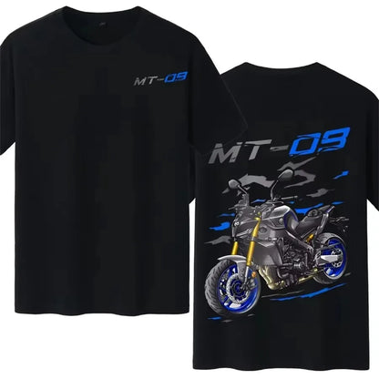 MT-09 Motorcycle Rider Cotton Printed T-shirt, Men's and Women's Short-sleeved Retro Casual Cotton Graphic T-shirt
