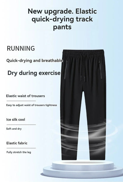 Summer Ice Silk Men Quick Drying Breathable Casual Pants Comfortable Loose Large Size High Elastic Outdoor Running Sports Pants
