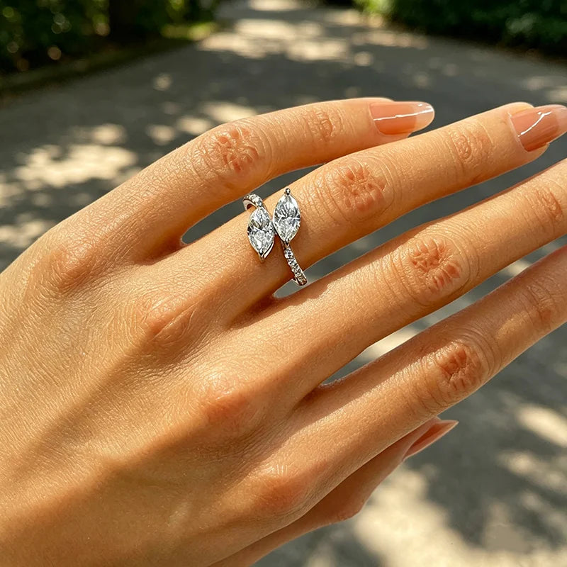Double Marquise Cut 1CT Moissanite Wedding Rings for Women Luxury Couple Jewelry S925 Sterling Silver Plated 18K Gold