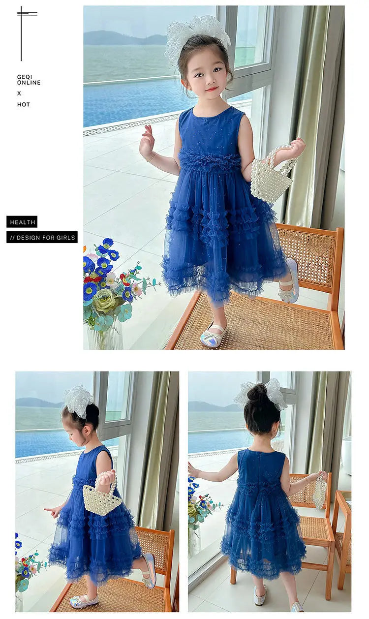 Girl's Dress Summer New Children's Sleeveless Yarn Dress Fluffy Dress Girl's Fashionable Baby Princess Dress