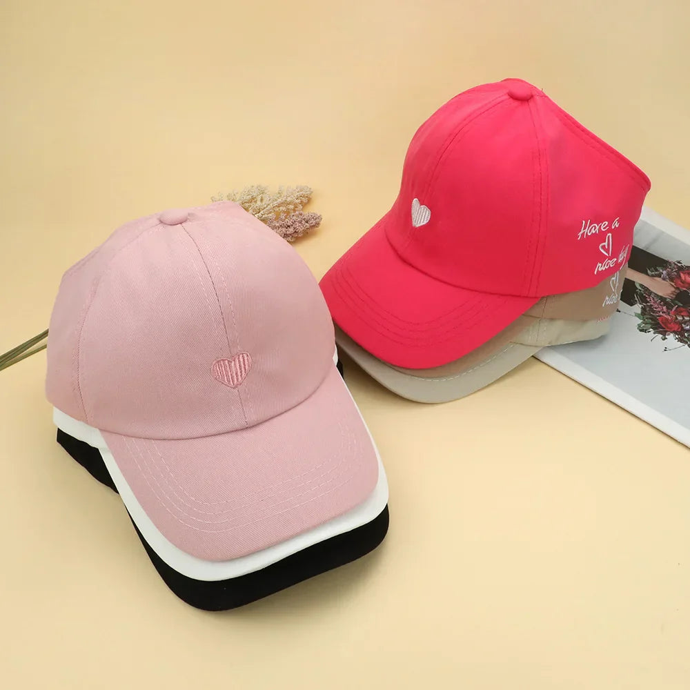 Kids Baseball Caps for Boys Girls Sun Hat Love Heart Hollow High Ponytail Caps Children Adjustable Baseball Caps for 4-12 Years