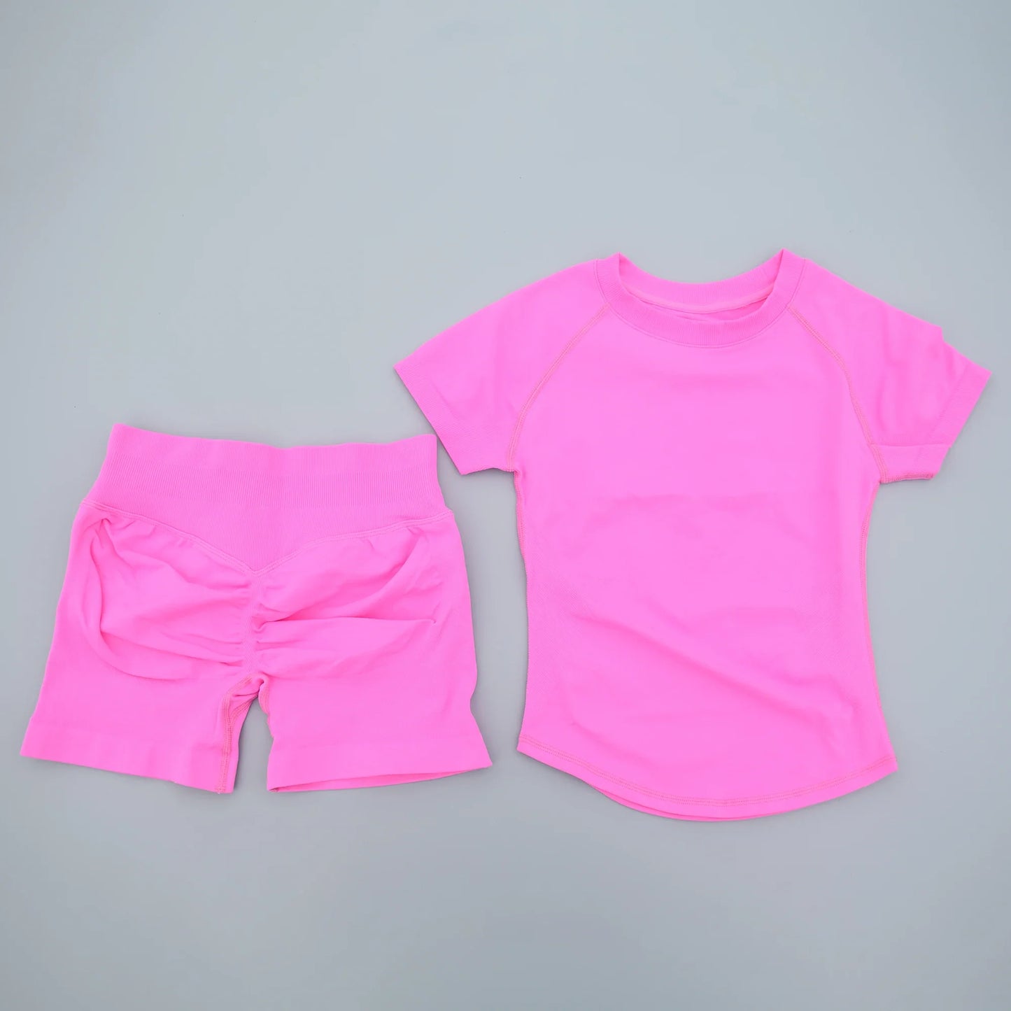 2 Pieces Sports Sets Short Sleeve Seamless Yoga Top Fitness Set Women Workout Running Sports Shorts Gym Suit