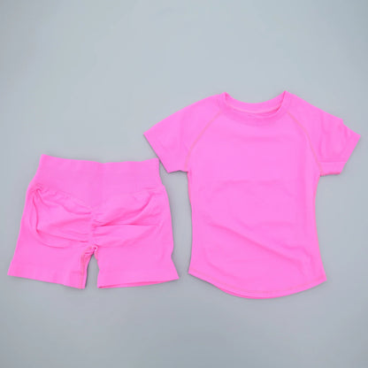 2 Pieces Sports Sets Short Sleeve Seamless Yoga Top Fitness Set Women Workout Running Sports Shorts Gym Suit