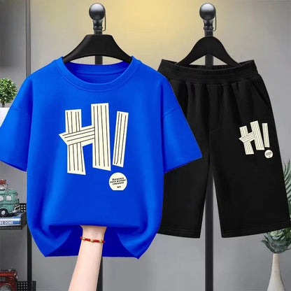 Summer Boy and Girl Set, Children's Boy Letter Printed T-shirt and Shorts 2-piece Set, Children's Short Sleeved Top and Bottom