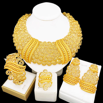 Women Jewelry Set Classic Design Tricolor Necklace Earrings Bangle And Ring 4PCS Set Jewelry Wedding Party Gift Good Quality