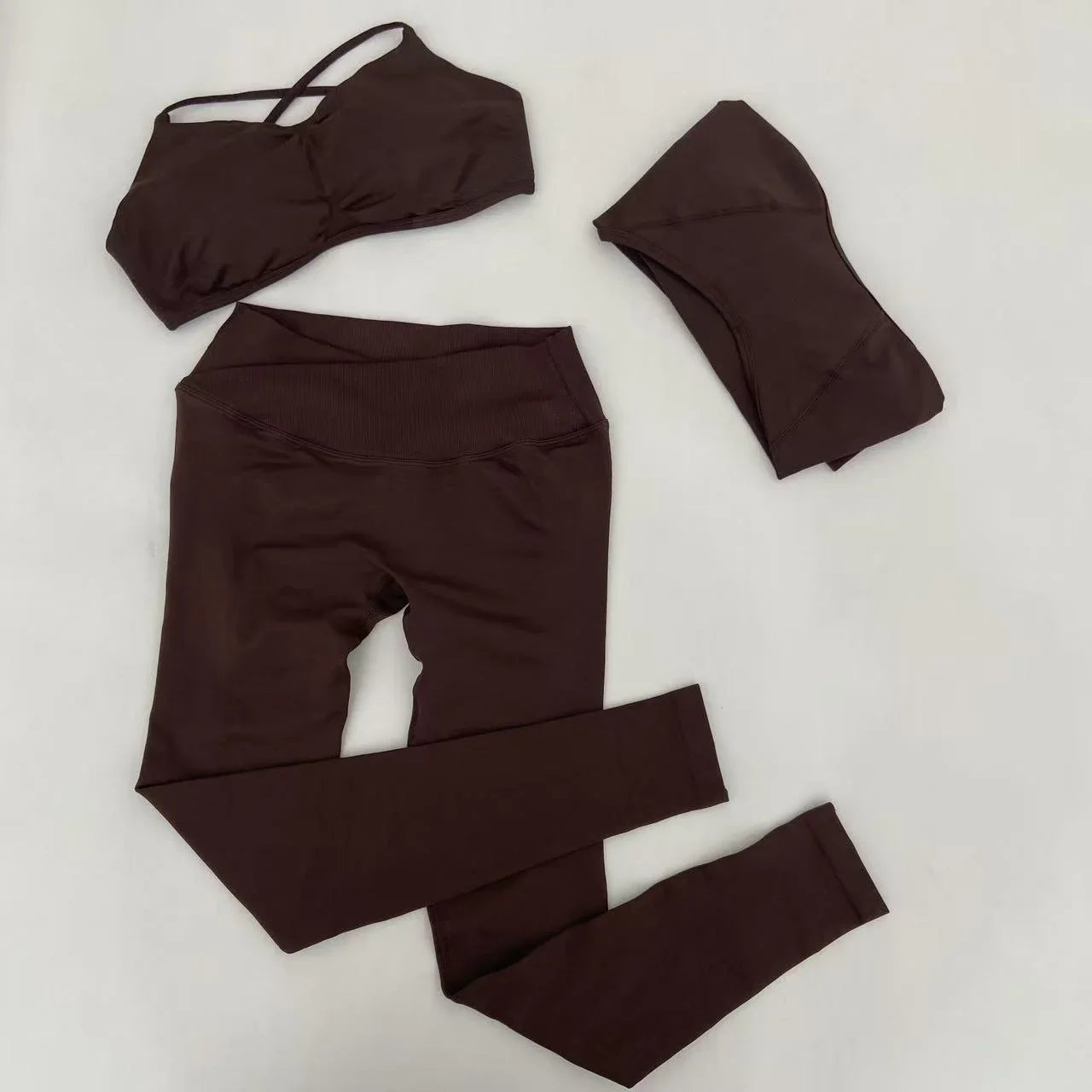 Yoga Vision Shrug 3 Pieces Top Leggings Gym Set Women's Seamless High Elastic Longline Vest Buttock lift  Exercise Shorts Set