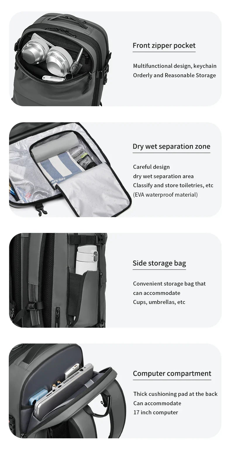 Men Travel Backpack vacuum compression 17 inch Laptop Backpack Business Large Capacity school Backpack Expanded Hiking backpack