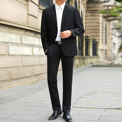 Men's M-10XL Spring New Wedding Fashion Handsome Suit Business Cargo Trousers plus Size Two Sets Fat Friendly Clothing