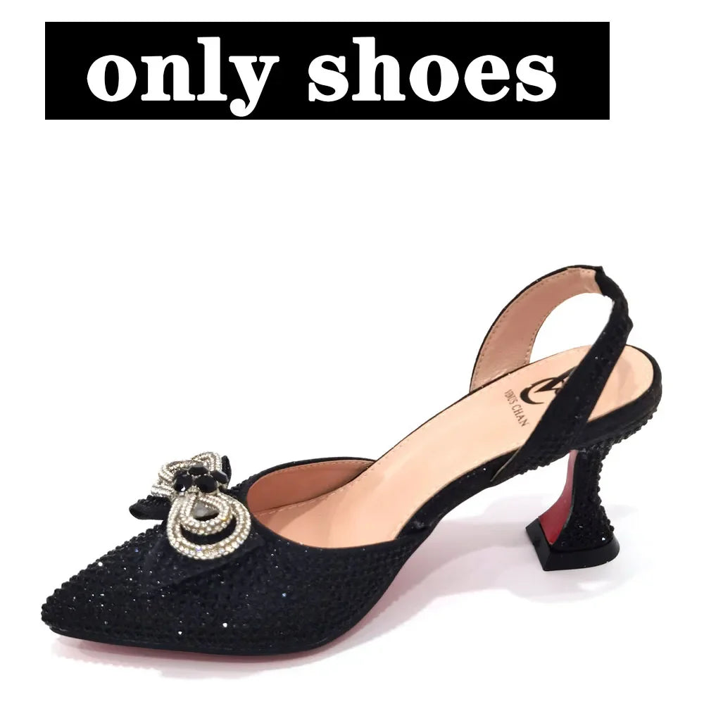 Italian Design African Women's High Heel Pointed Toe Sandals Party Wedding Party Fuchsia Color Shoes and Bags Set