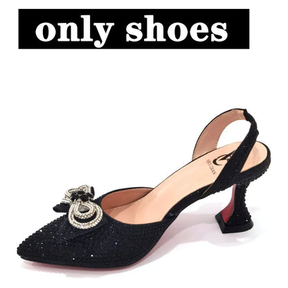 Italian Design African Women's High Heel Pointed Toe Sandals Party Wedding Party Fuchsia Color Shoes and Bags Set