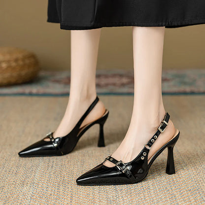 2025 Clássico de Verão Sandálias Pretas Femininas Moda Salto Agulha Alto de 9cm Sapatos de Festa Femininos Tamanhos Grandes e Pequenos 33 43 47