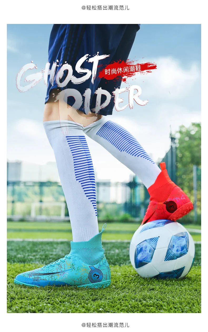 Fashion Men Professional Soccer Shoes Outdoor Cleats Unisex Ultralight Long Spikes Futsal Training Shoes Red Football Boots Men