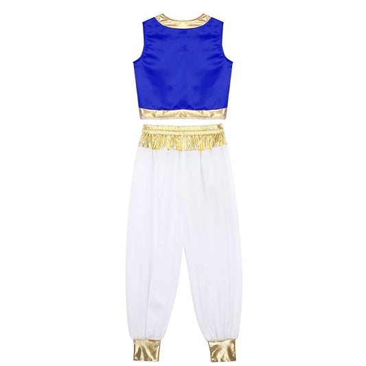Boys Arabian Costume Arabian Prince Cosplay Dress Up Vest Waistcoat Harem Pants Suit for Halloween Carnival Stage Performance
