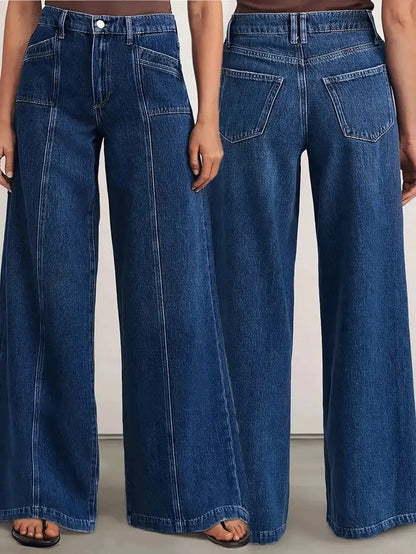 Women’s Deep Blue Wide Leg Jeans - Stylish Denim Trousers