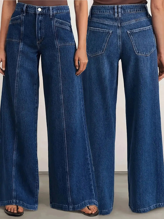 Women’s Deep Blue Wide Leg Jeans - Stylish Denim Trousers