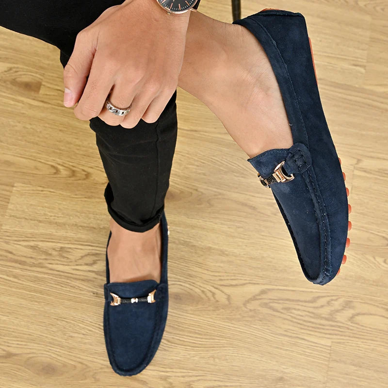 Loafers Men Casual Fashion Suede Men Shoes Lightweight Soft Genuine Leather Moccasins Slip on Driving Shoes for Men Size 48