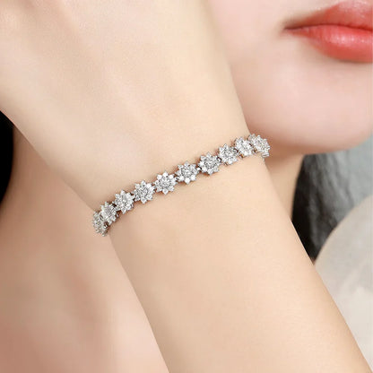 Full Moissanite Tennis Bracelet For Woman S925 Silver Certified Lab Diamond Flower Shape Bracelet Party Fine Jewelry