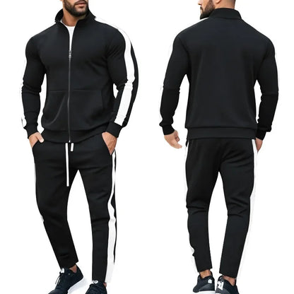 2025 Spring Autumn Men's 2-Piece Set Color Blocking Zipper Stand Collar Casual Sports Jacket Sweatshirt Trousers Suit