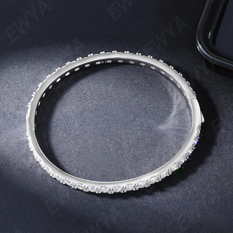 Real GRA Certified D Color 4mm 0.3CT Full Moissanite Bangle Bracelet for Woman Party S925 Sterling Silver Diamond Bracelets