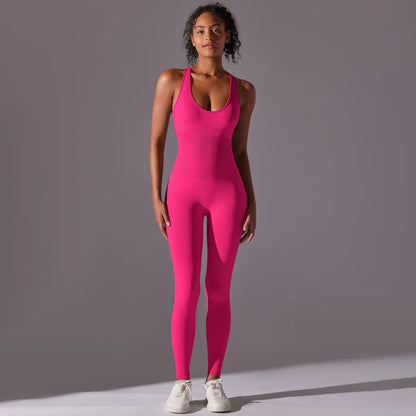 Backless Yoga Bodysuit Women Sports Jumpsuit Fitness Sportswear Workout Set Solid Color Seamless Butt Lifting Yoga Bodysuit