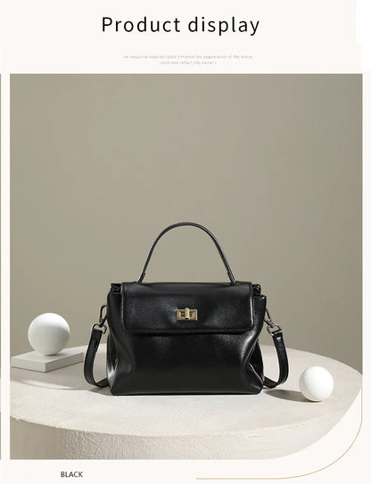Genuine Leather Top Handle Crossbody Bag for Women Vintage Oil Wax Leather Shoulder Bag Small Luxury Designer Satchel Handbag