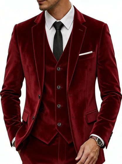 Velvet Elegant Man Suit Set 3 Pieces Host Costumes Warm Long Sleeve Tuxedo For Party Plus Size Handsome Suits Wedding Clothes