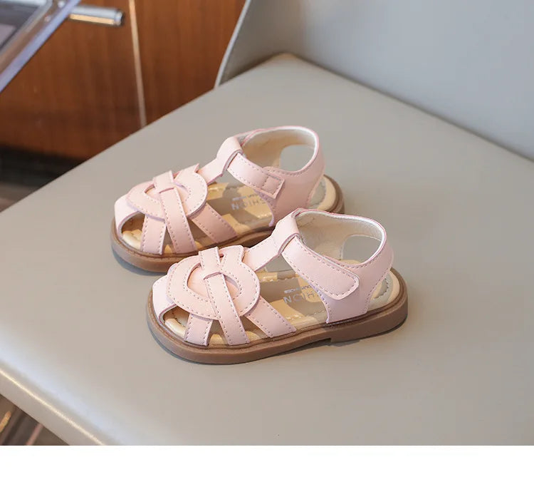 Girls Roman Shoes Children Solid Color Classic Retro Style Student Uniform Shoes Kids Fashion Girl Toes Wrapped Sandals I03284
