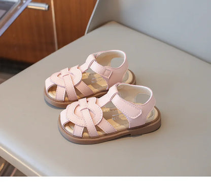 Girls Roman Shoes Children Solid Color Classic Retro Style Student Uniform Shoes Kids Fashion Girl Toes Wrapped Sandals I03284