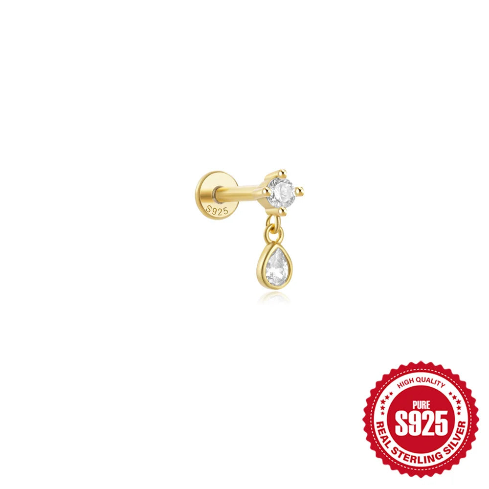1PC Four Pointed Star Moon Tassel Lotus Cartilage Spiral Puncture 925 Sterling Silver Stud Earring For Women Ins Earring
