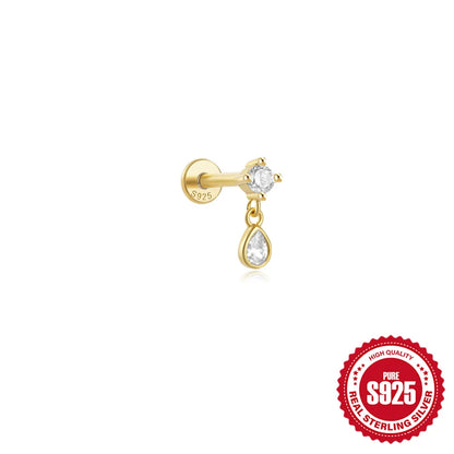 1PC Four Pointed Star Moon Tassel Lotus Cartilage Spiral Puncture 925 Sterling Silver Stud Earring For Women Ins Earring