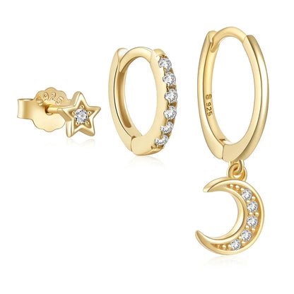 925 Sterling Silver 3PCS DIY Hoop Earring With Piercing Stud Earring Set Women Men Party Wedding Jewelry Set pendientes 925
