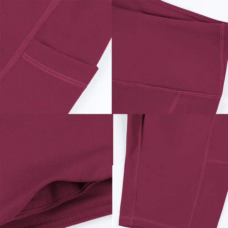 Women Yoga Shorts with 3 Pockets Seamless Gym Fitness Tights Elastic Cycling Shorts Female Solid Color Leggings