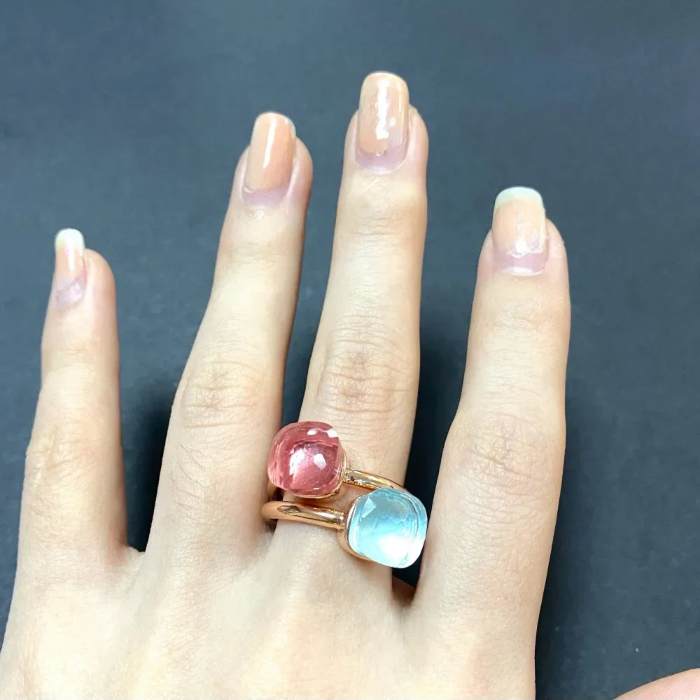 2Pcs/Set Fashion Stacked Candy Ring Women Mix Color Crystal Jewelry 30 Colors Trendy Gift for Valentine's Day
