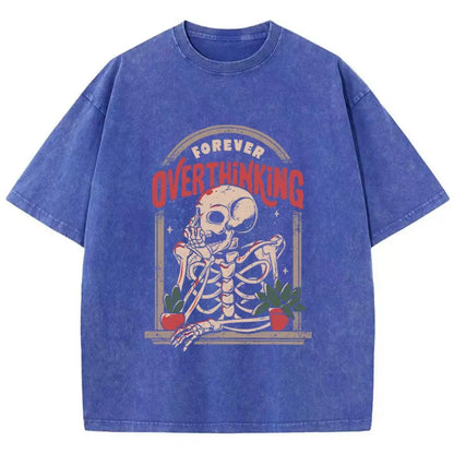 Casual Women'S Cotton Washed T-Shirts Skeleton Man On The Balcony Printing Tops Oversize O-Neck Soft Short Sleeve Female Clothes