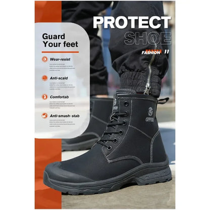 High End Microfiber Men's Work Boots with Steel Toe Caps for Anti Smashing and Anti Puncture, Kevlar Anti Puncture