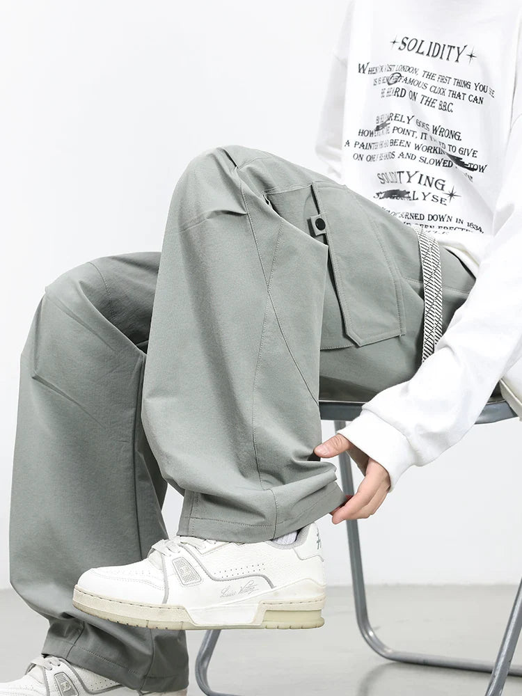 Summer Men's Cargo Pants with 5 Pockets Outdoor Quick Dry Casual Pants Lightweight and Cool Stretch Straight Trousers
