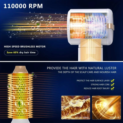 7 In 1 Hair Dryer Brush Brushless High Speed Hair Dryer with Diffuser Ionic Blow Dryer Hot Air Styling Comb Hair Curler