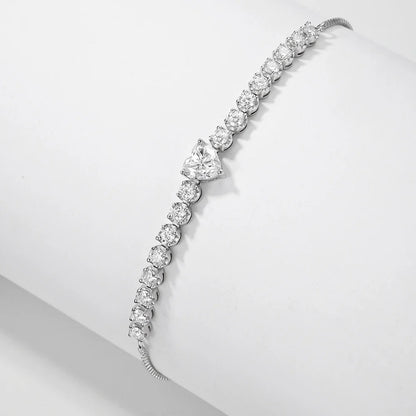 2.5mm Full Moissanite Tennis Riviera Bracelet With 6mm Heart Cut Diamond Adjustable Wrist Chain S925 Silver for Women Jewelry