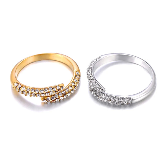 Luxury Shiny Cubic Zirconia Exquisite Stainless Steel Open Ring Adjustable Trendy Waterproof Jewelry anillos mujer R24003